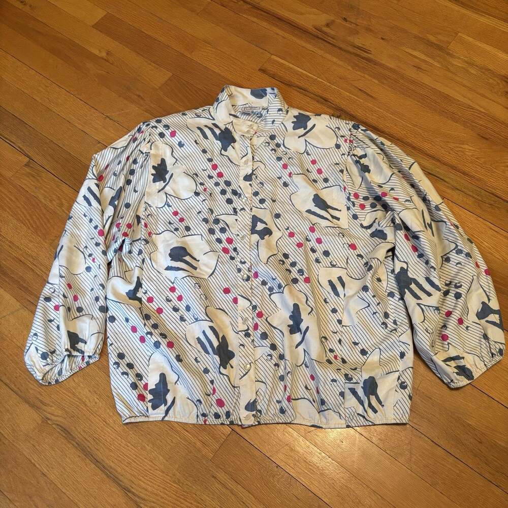 Vintage 90’s Pogia Polimeni Women’s 100% Silk Long Sleeve Funky Blouse Shirt Top